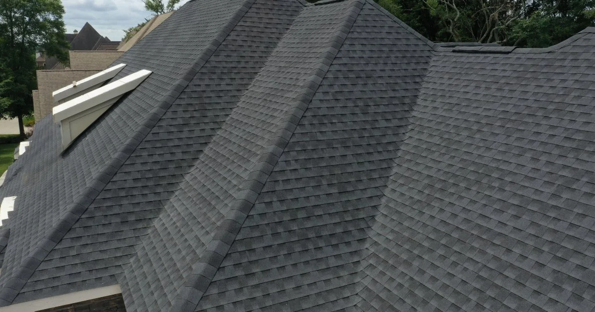 Large rooftop with dark shingles